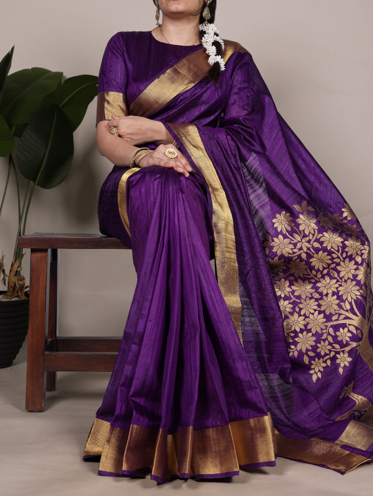 Dressing up for Onam in a raw silk saree