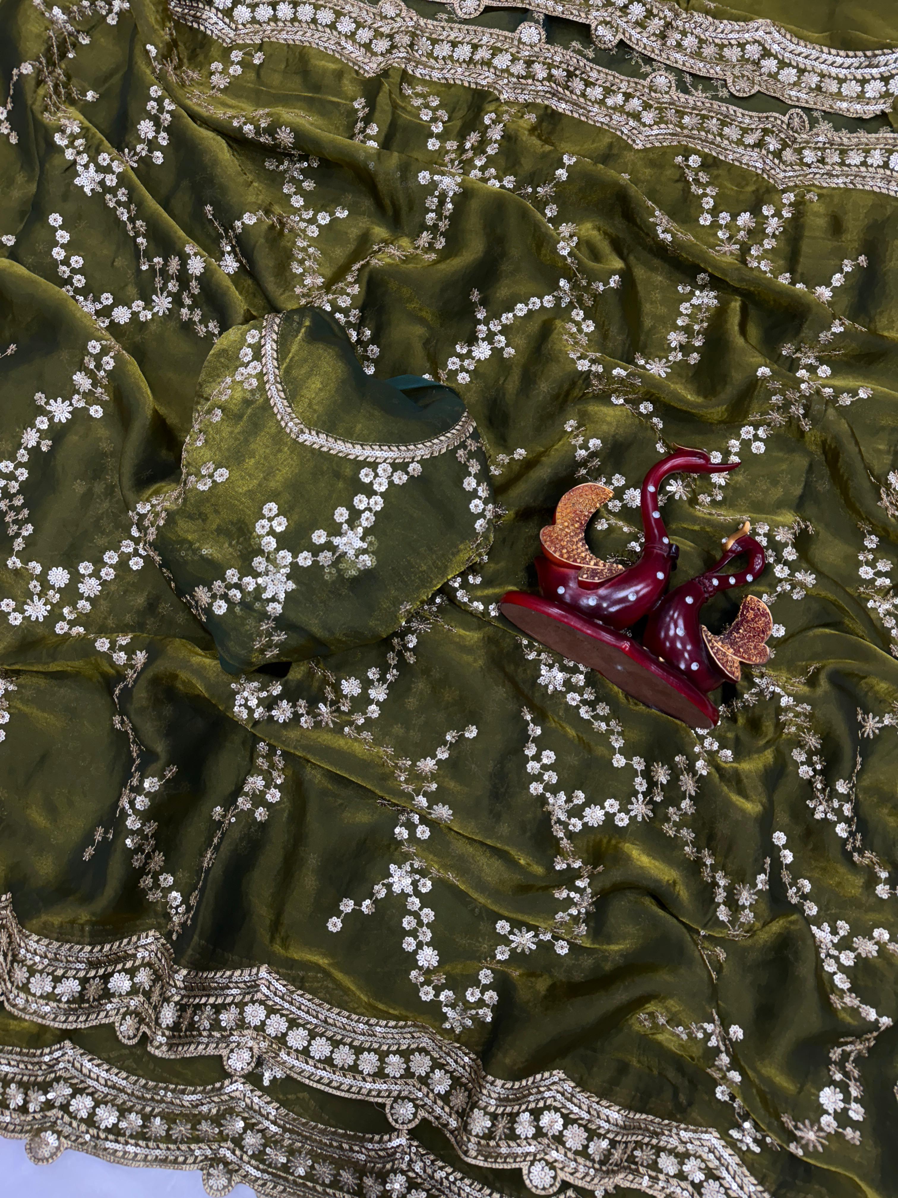 Beautiful Sequence Embroidery Work Saree