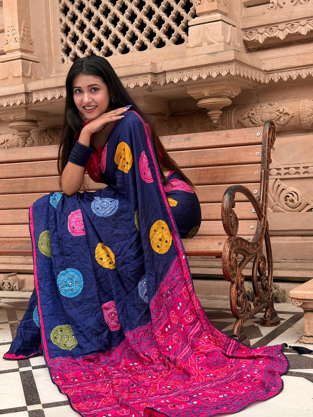 Pure Moss Bandhni Saree