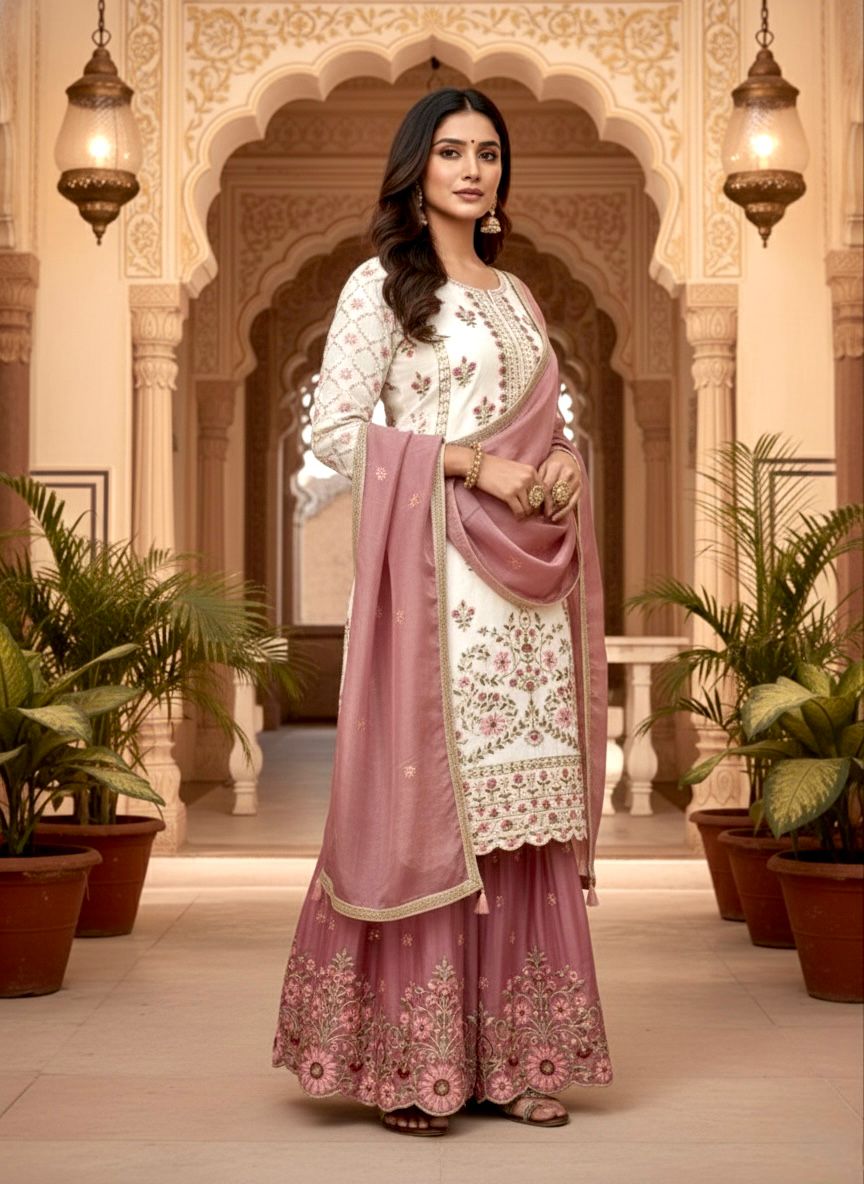 Party Wear Look Pur GMY Silk Top Plazzo & Dupatta Set