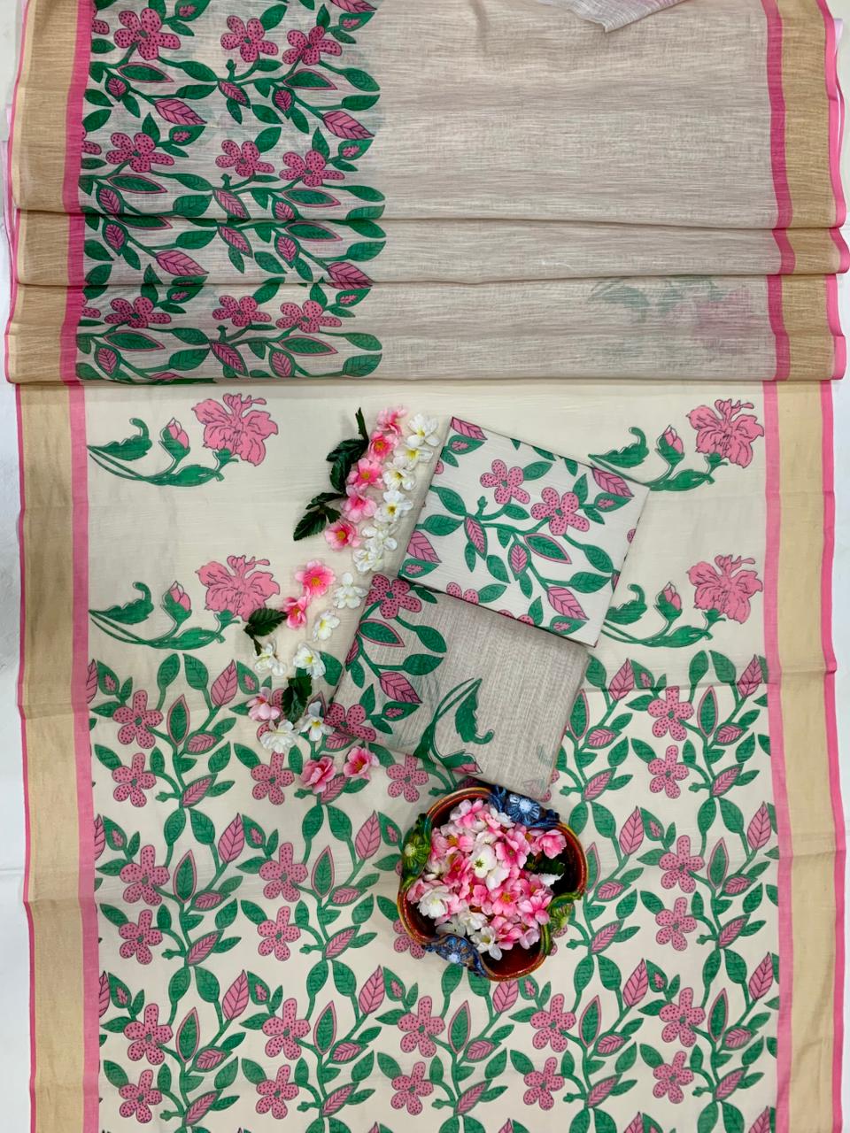 LINEN COTTON DIGITAL PRINT SAREE