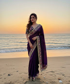 Soft Rangoli Silk Fabric Purple Saree