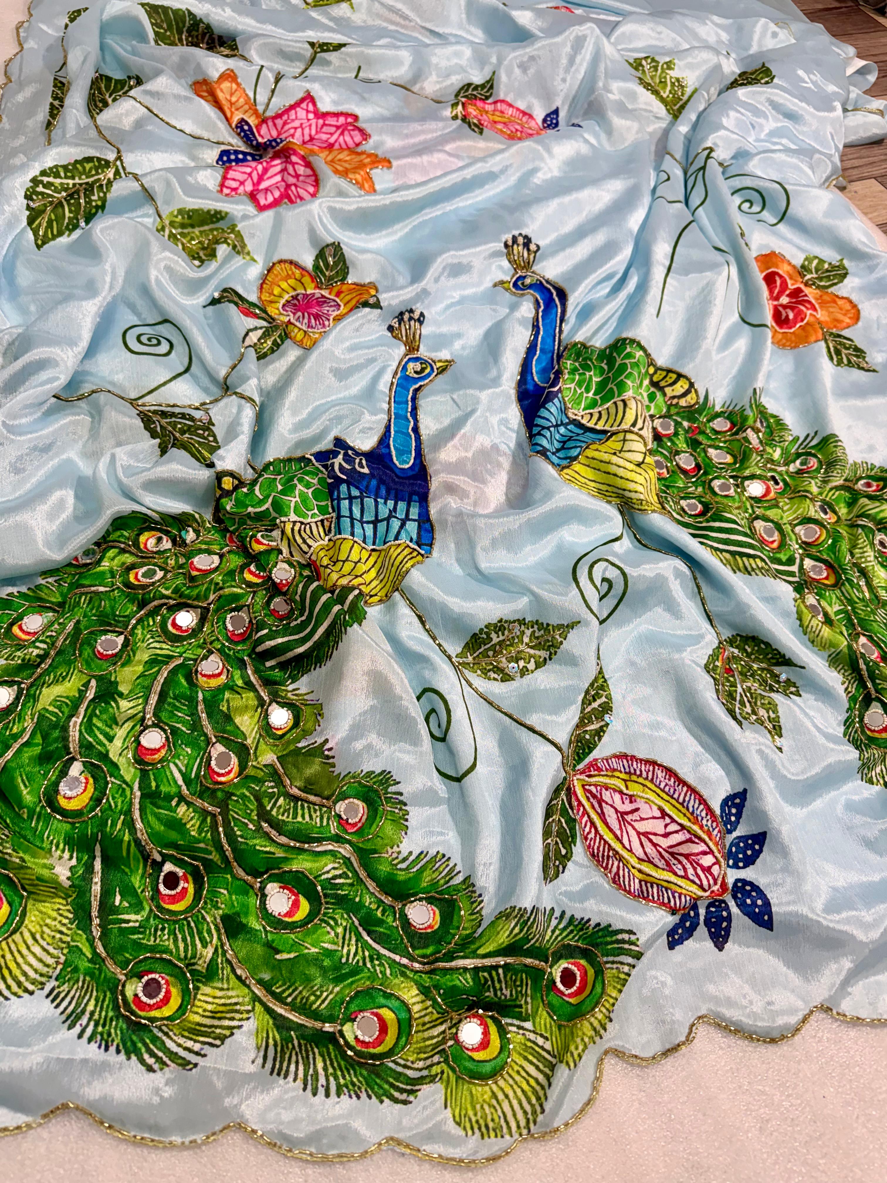 Handwork Elegance & Digital Print Saree