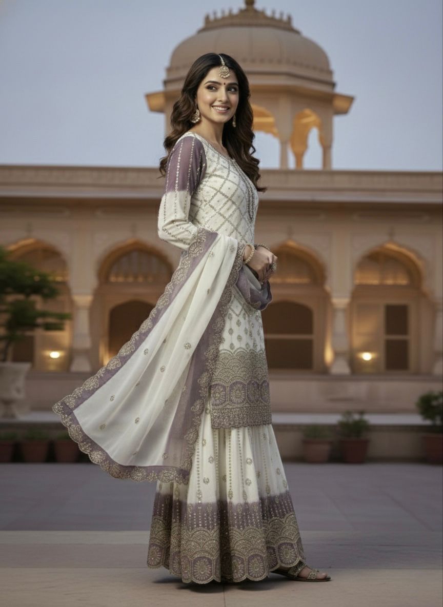 Party Wear  Heavy Dual Tone Peding Star  Top Plazzo & Dupatta Set