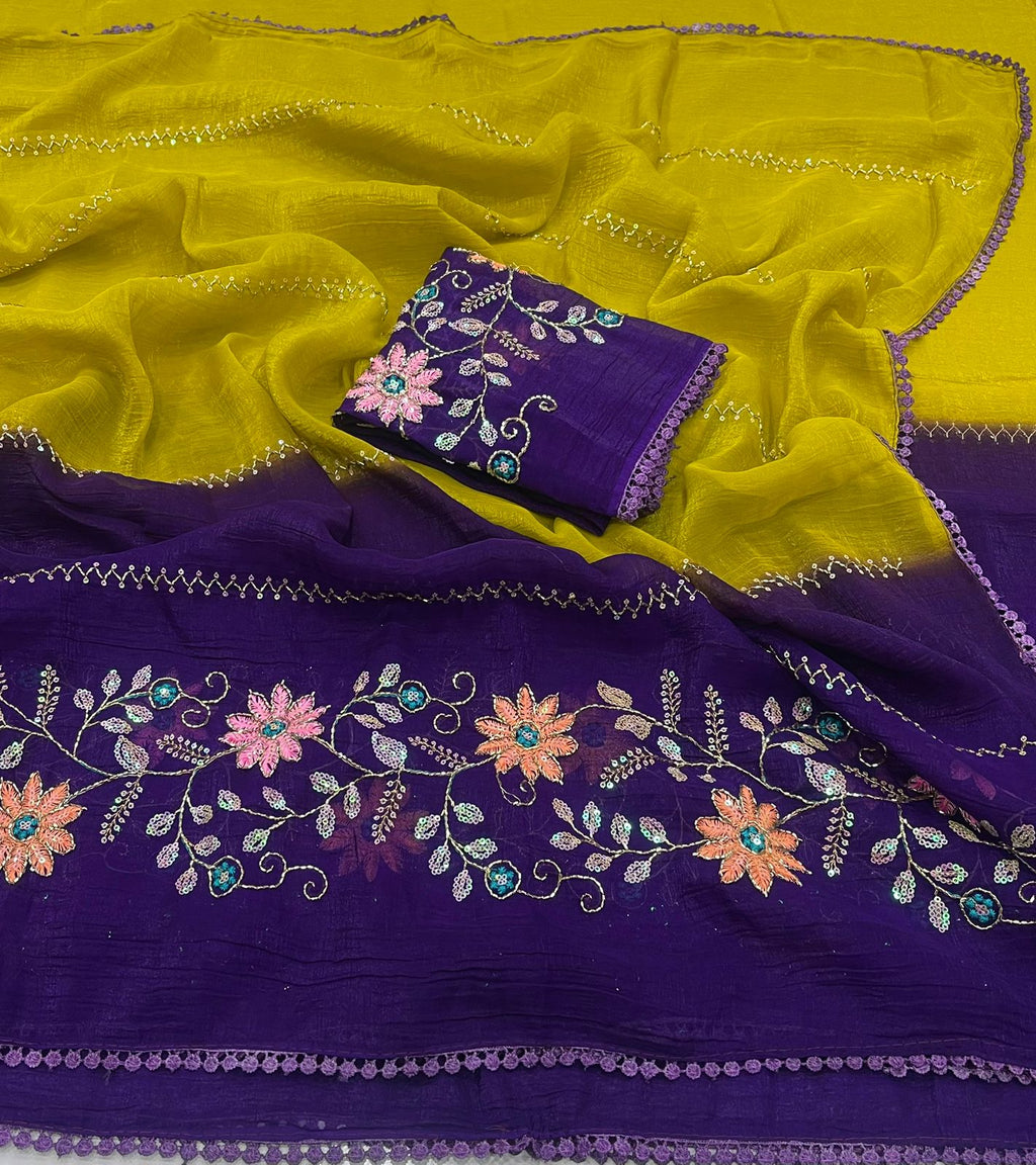 Crunchy pedding Embroidery & sequence Saree