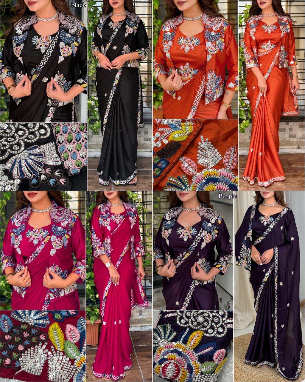 Partywear Beauty Embroidery Work Saree With Stich koti