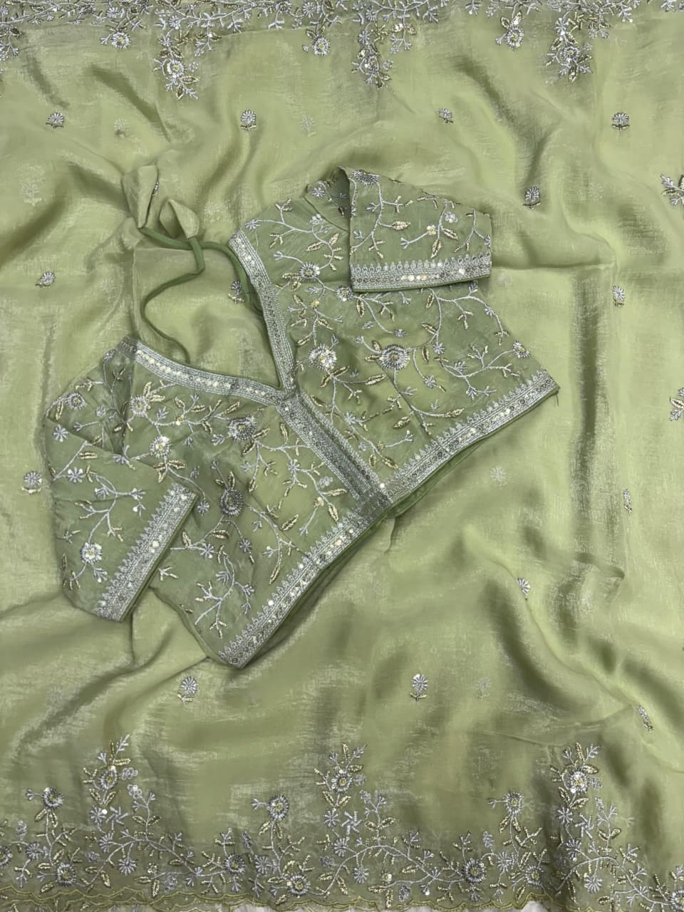 Crunchy Silk Fabric 3MM Sequence Saree