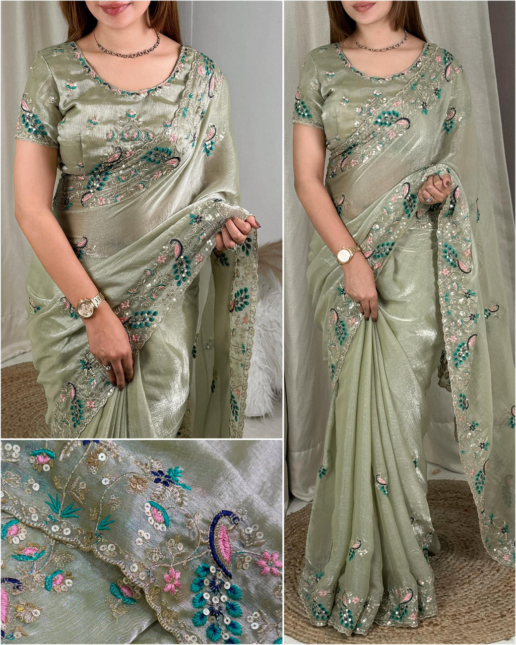 Gangaur Peacock Fandy Chiffon Saree