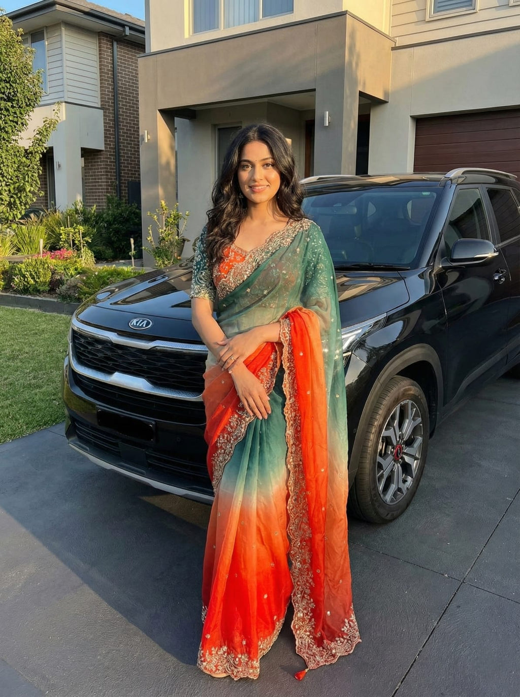 Wedding Fendy Sartin 2D Color Embroidery Saree