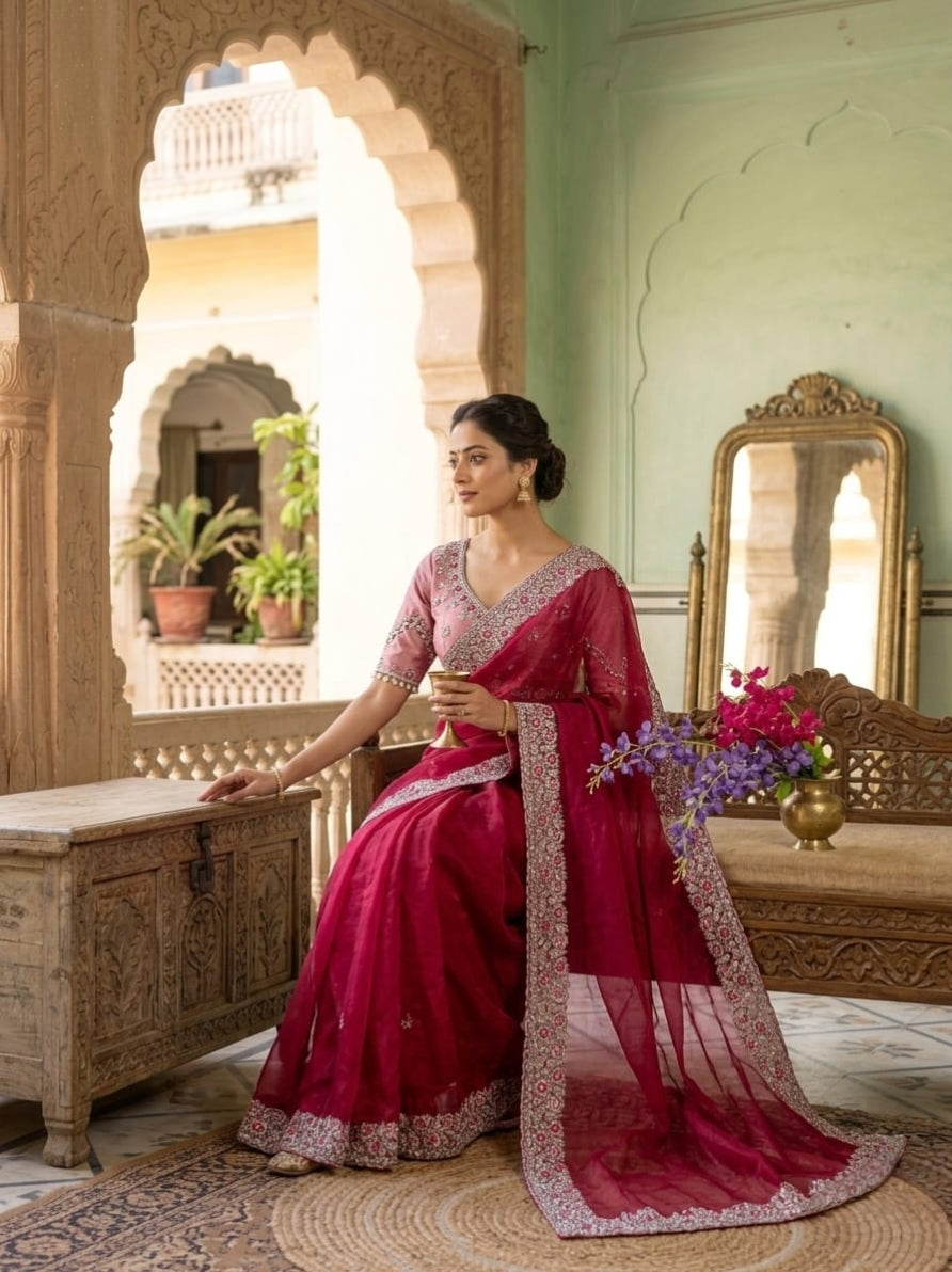 Very Soft nd Elegant Rich Look fendy chiffon silk fabric Saree