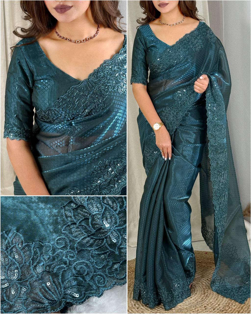 GLASS SATIN SEQUENCE SAREE
