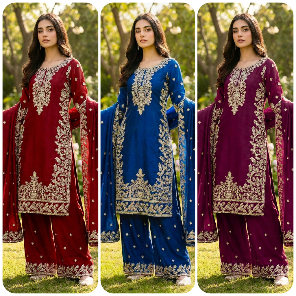 Pure GMY SILK With Heavy Embroidery Top & Plazzo