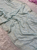 Faux geogert saree with white thread & seqnce