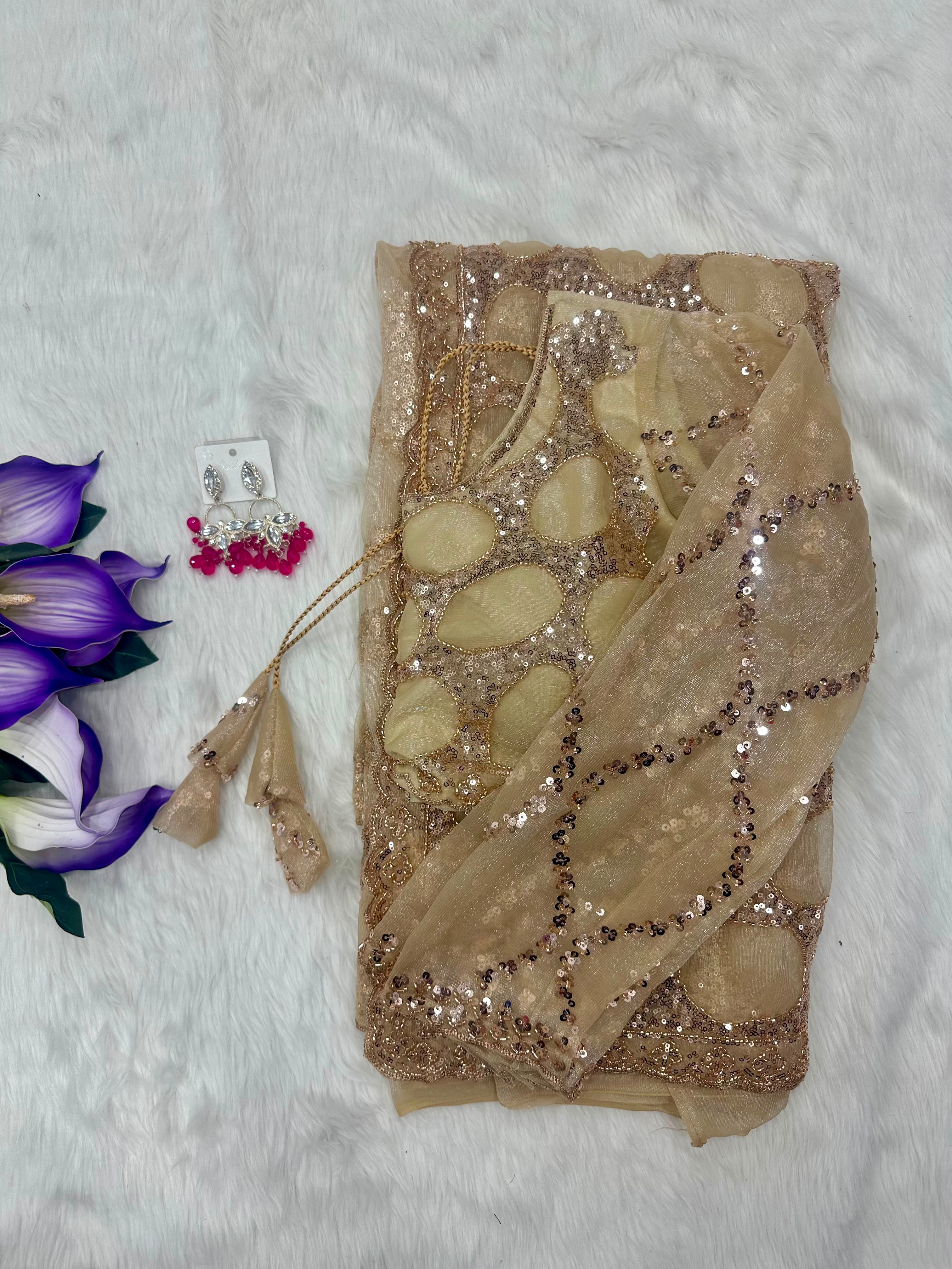 Weeding Perfect Gold Net Saree