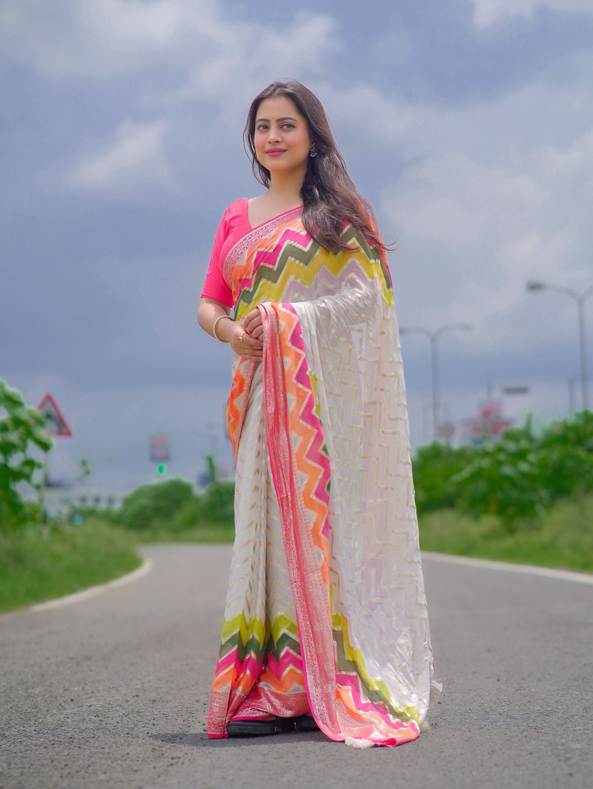 New Premium Hand Painted Pure Georgette Saree