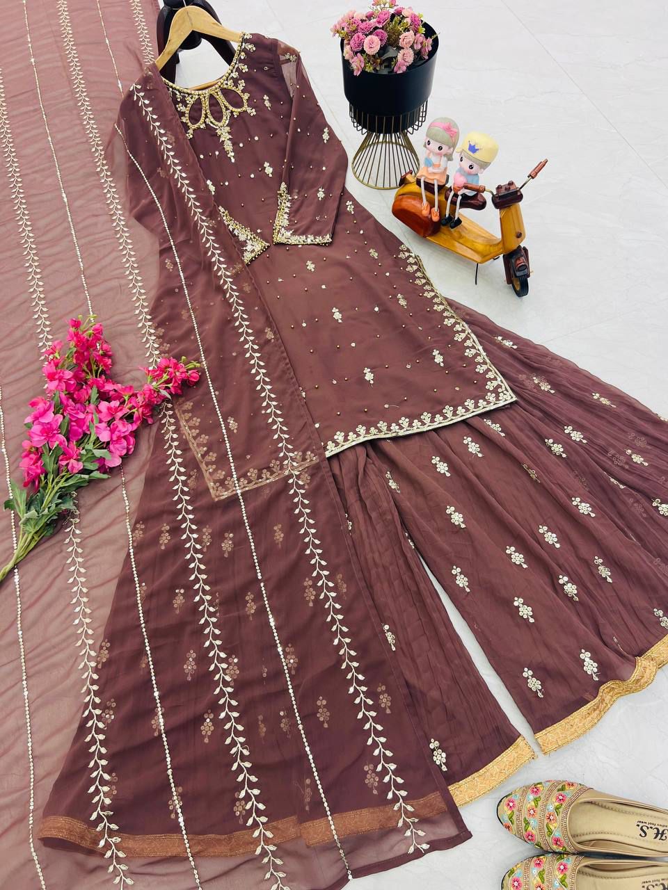 Fux Georgette Top Pallazo & Dupatta