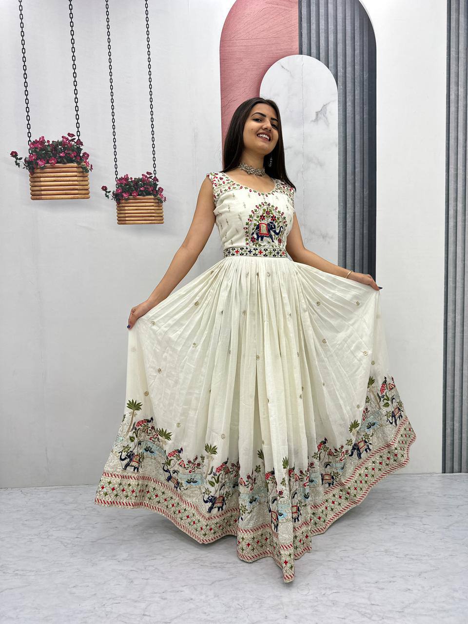 Embroidery Thread & Sequence Work Festival Gown