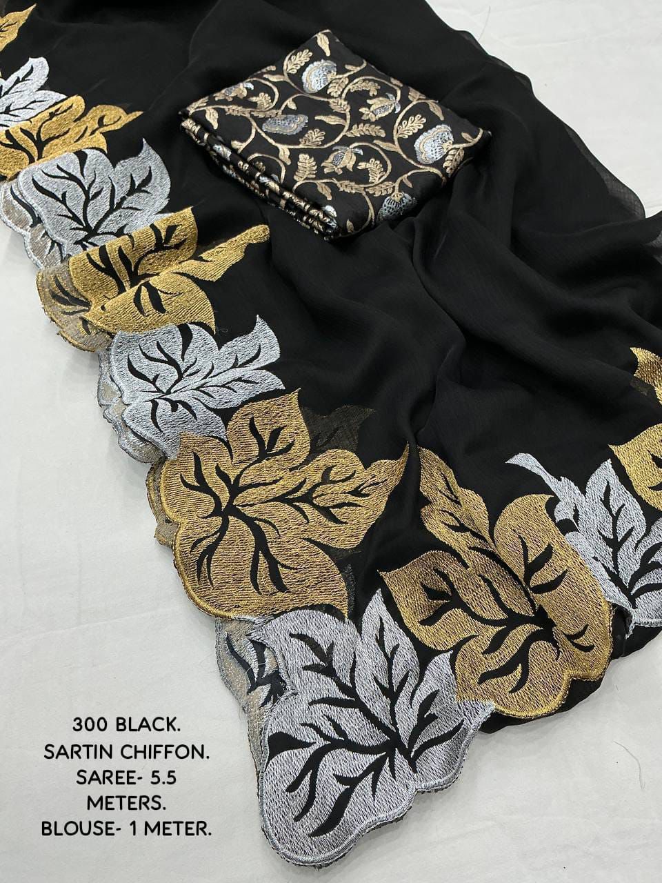 New Fancy Sartin Chiffon Emboridary Saree