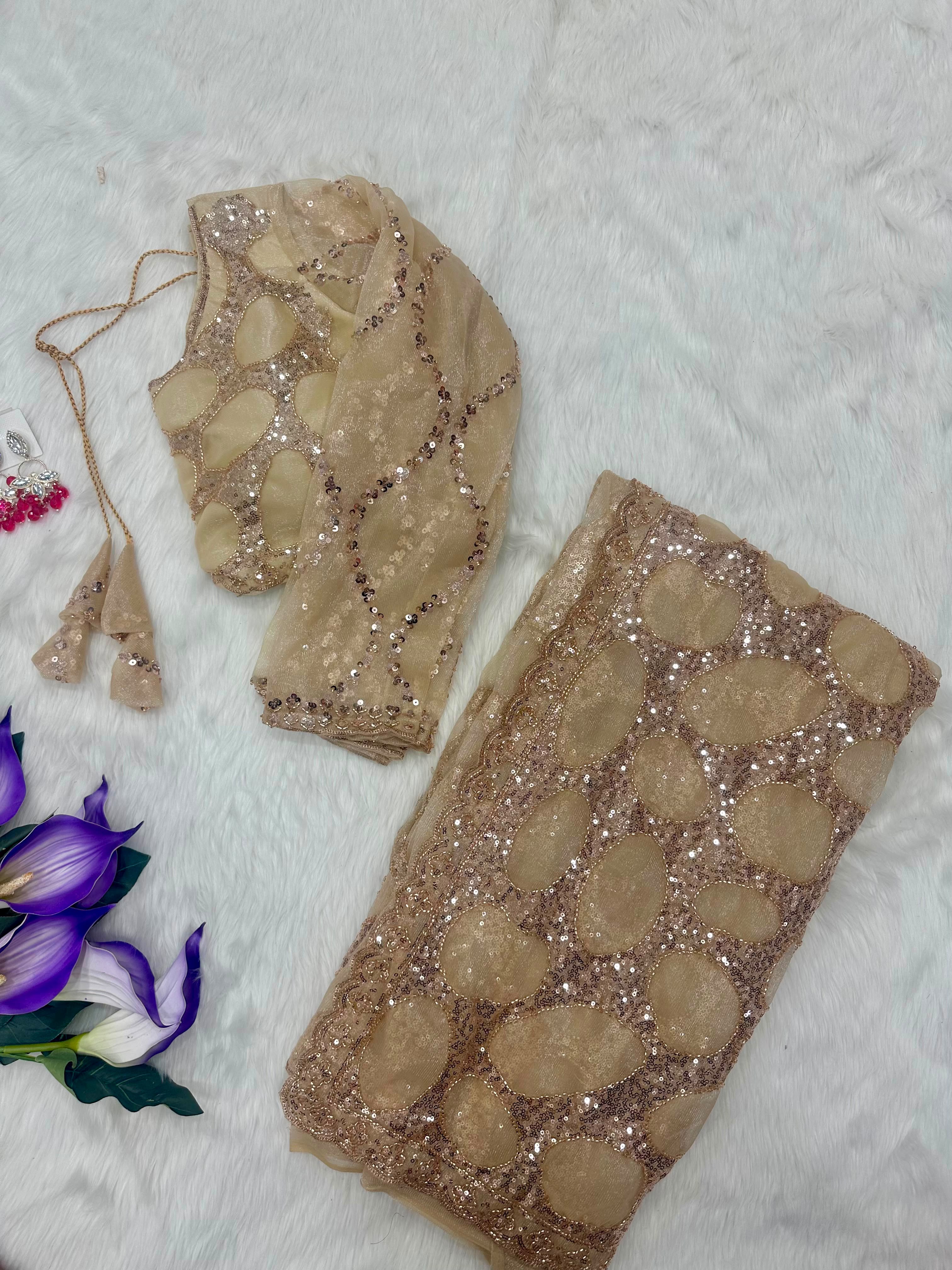 Weeding Perfect Gold Net Saree