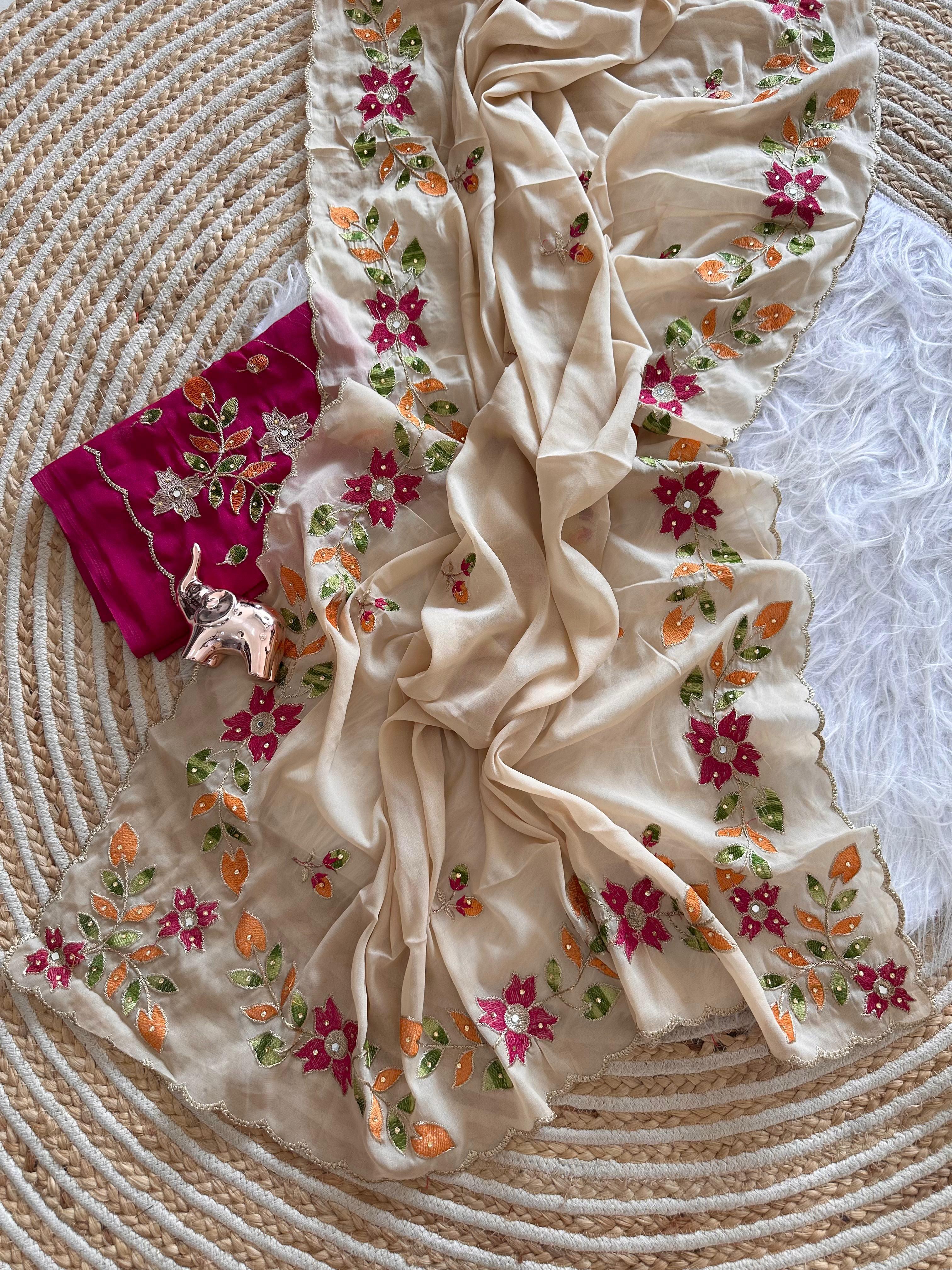 Saffron Shining Georgett Fabric Saree