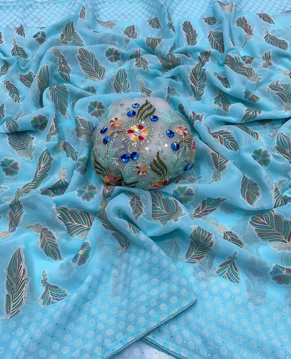 Fall Printe Embroidery Saree