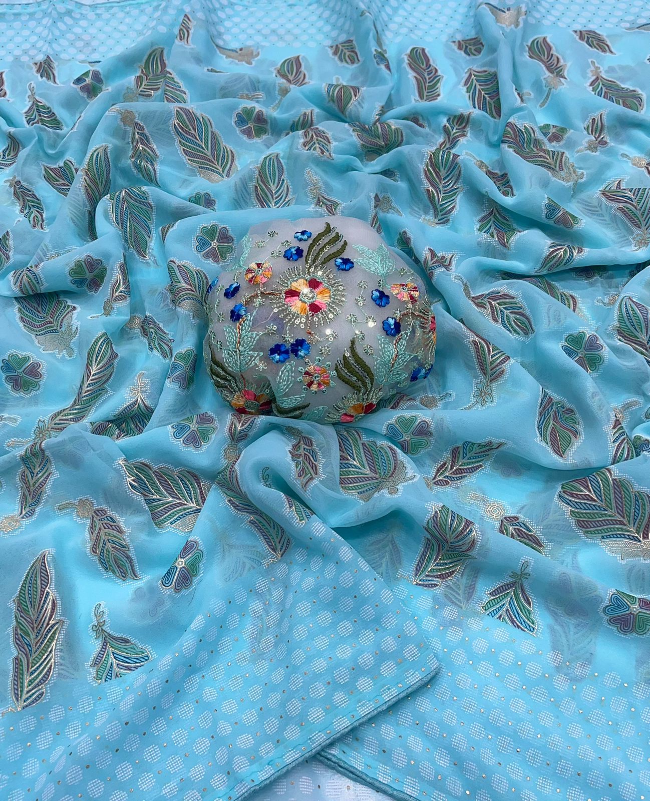 Fall Printe Embroidery Saree