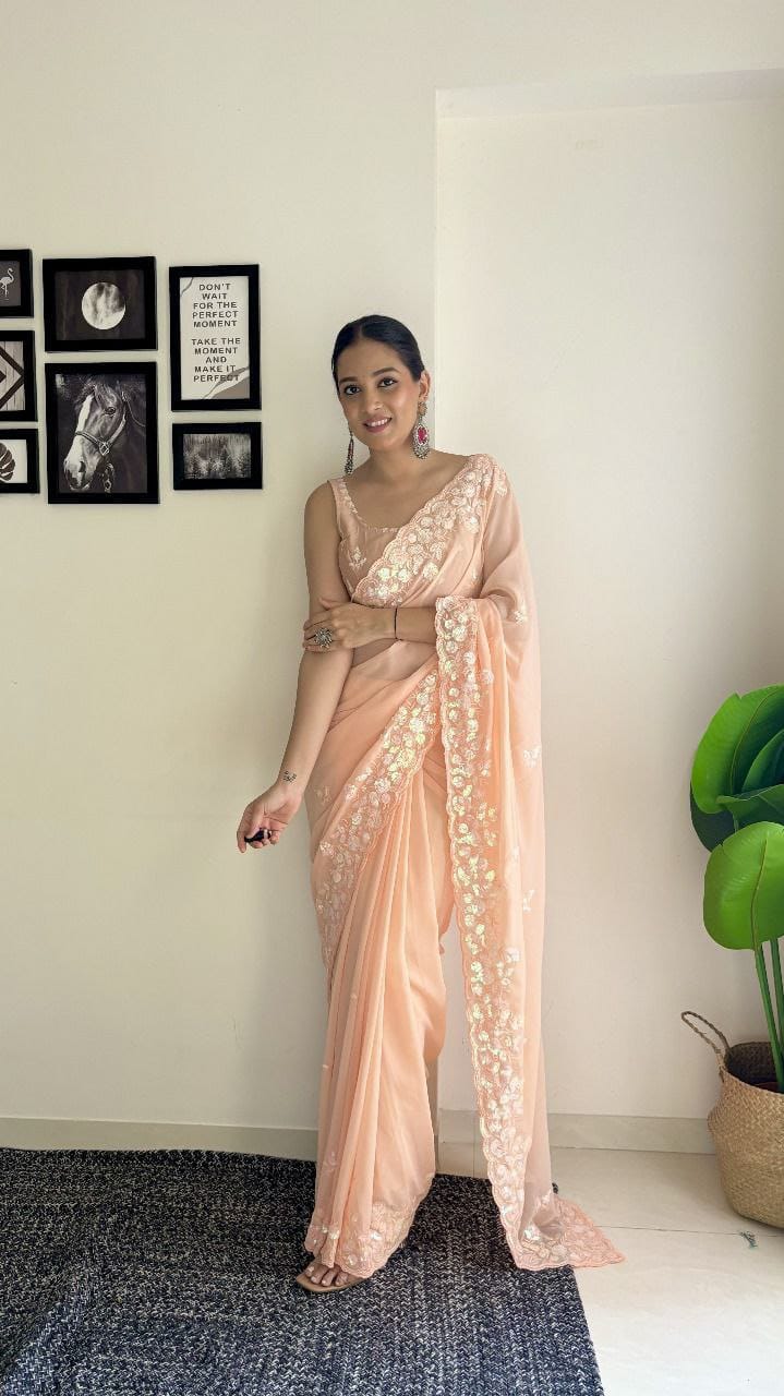 Soft Georgette Embroidery Work Saree