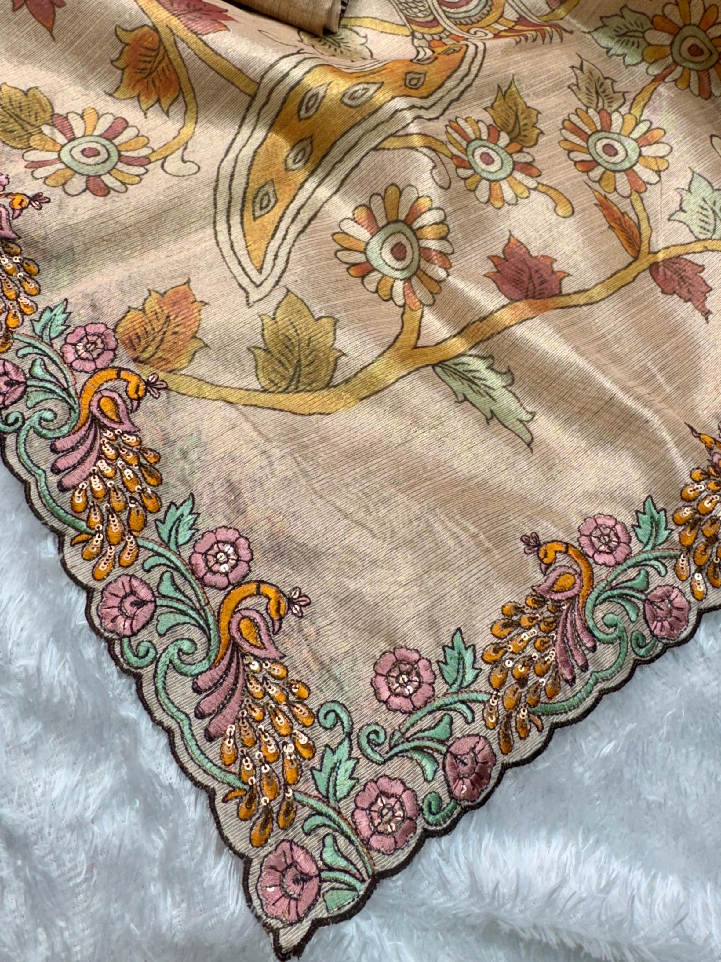 Kalamkari theme Digital print in saree