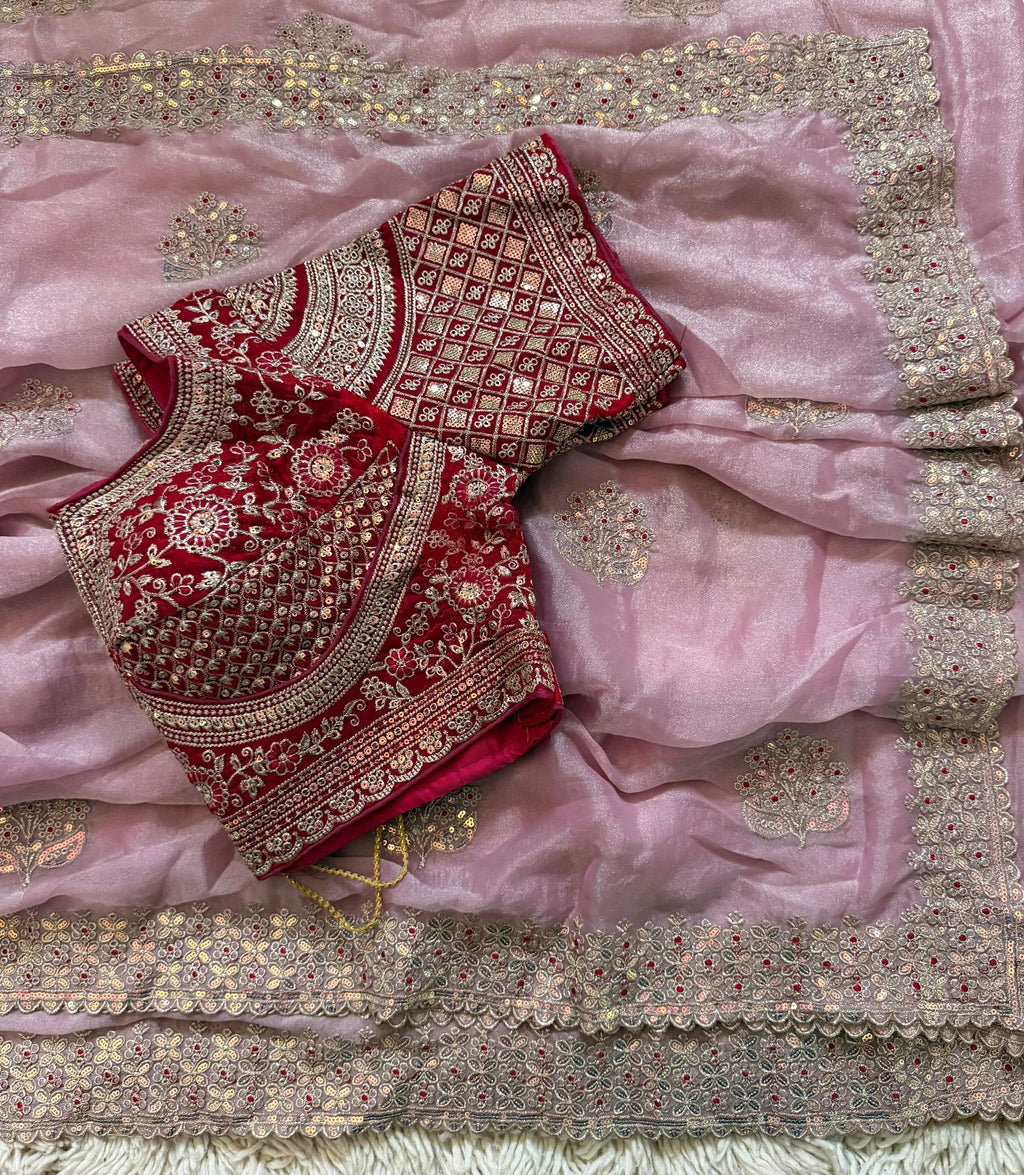 Sabyasachi Inspired Premium Moss Chiffon Saree