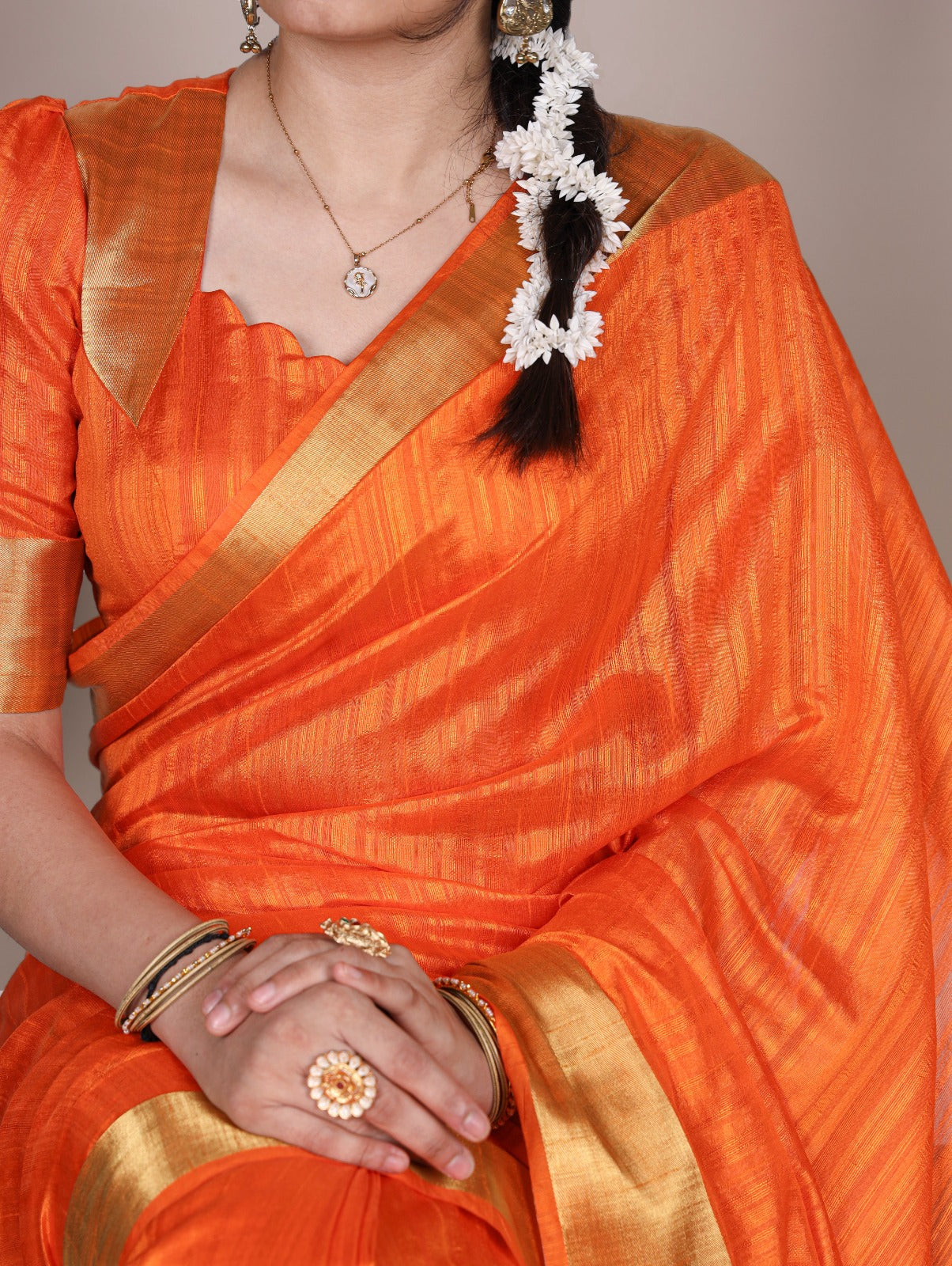 Dressing up for Onam in a raw silk saree
