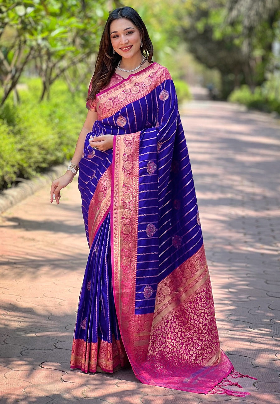 Soft Silk Saree With Rose Gold Motifs