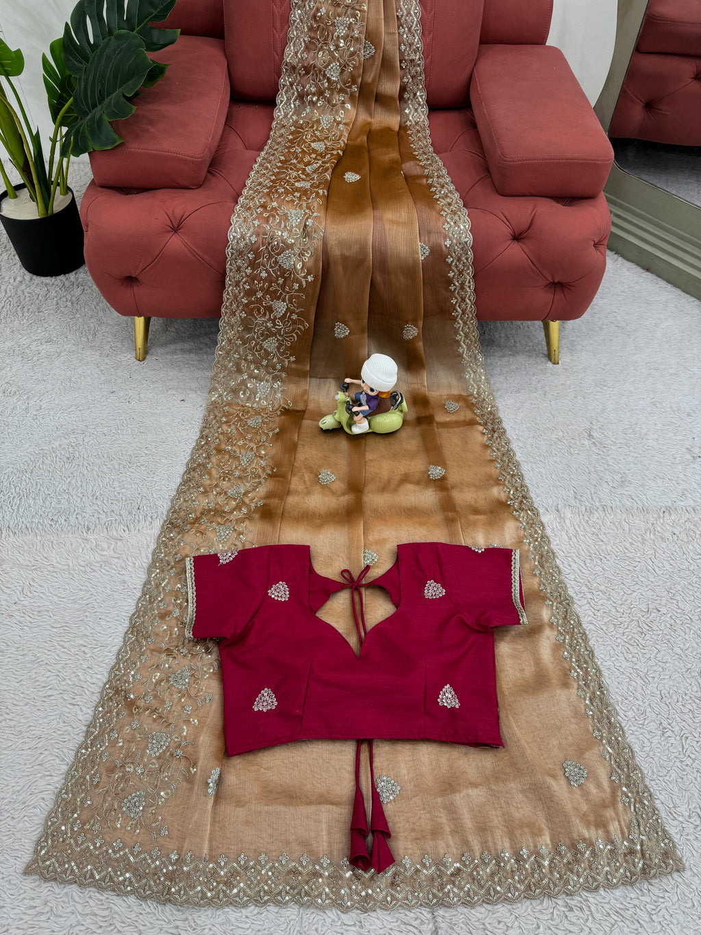 Saree on Burberry Silk Febric with Thred