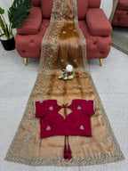 Saree on Burberry Silk Febric with Thred