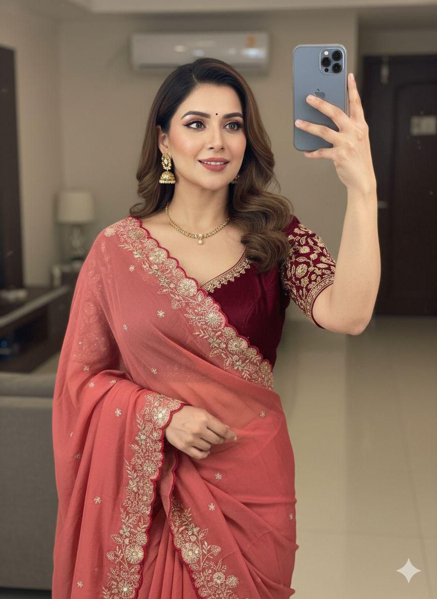 Star Georgette Sequence Work Saree