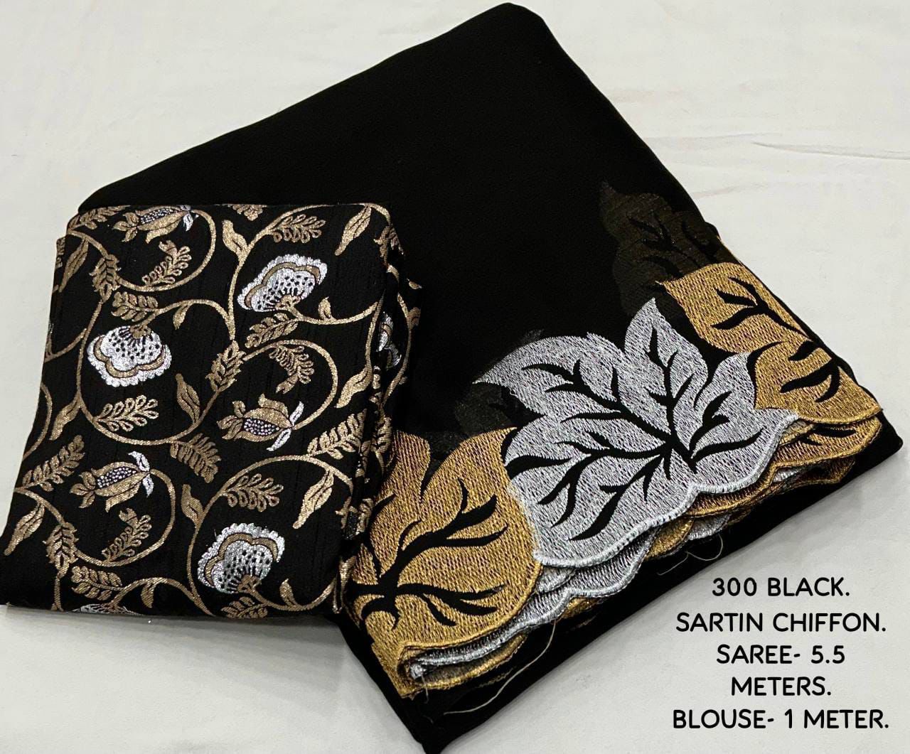 New Fancy Sartin Chiffon Emboridary Saree