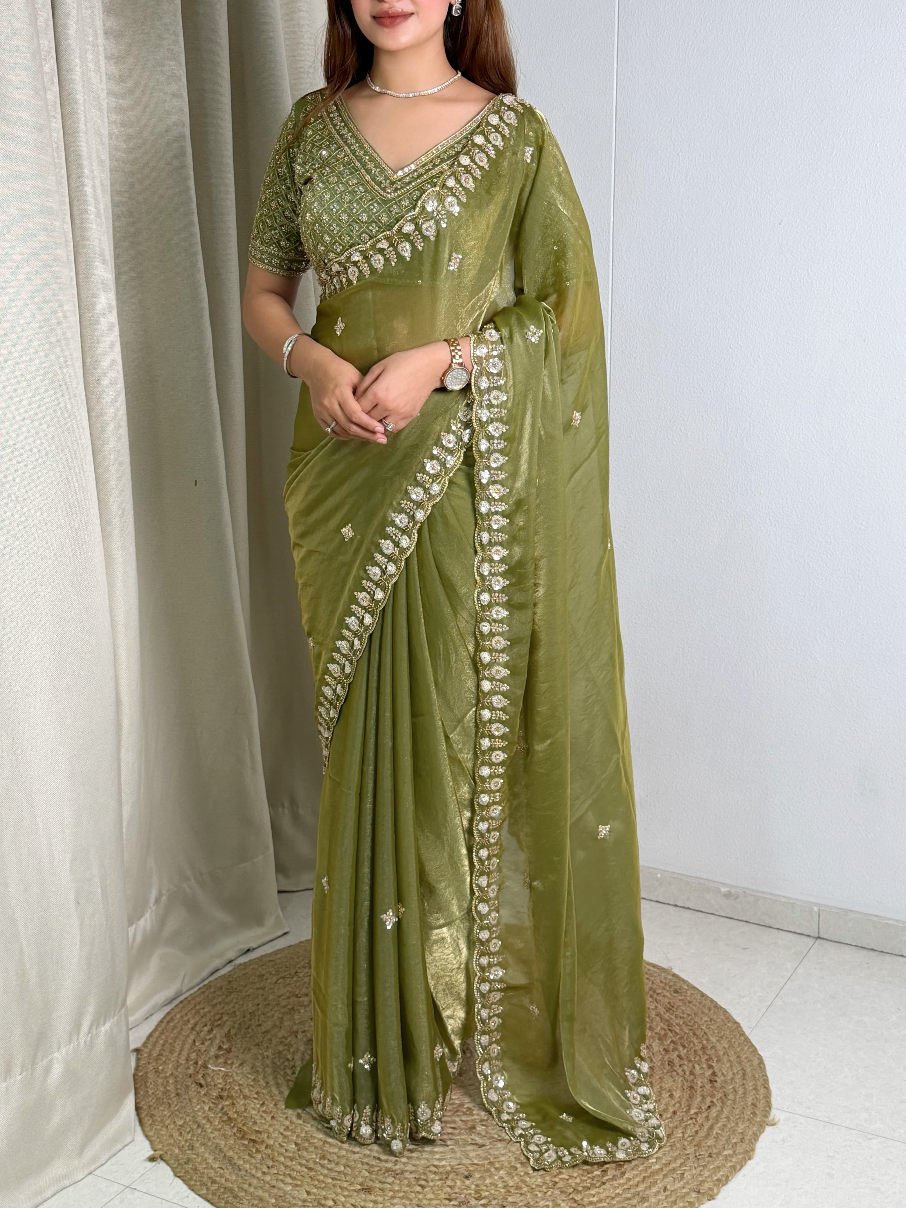The ethereal Fandy satin fabric Saree