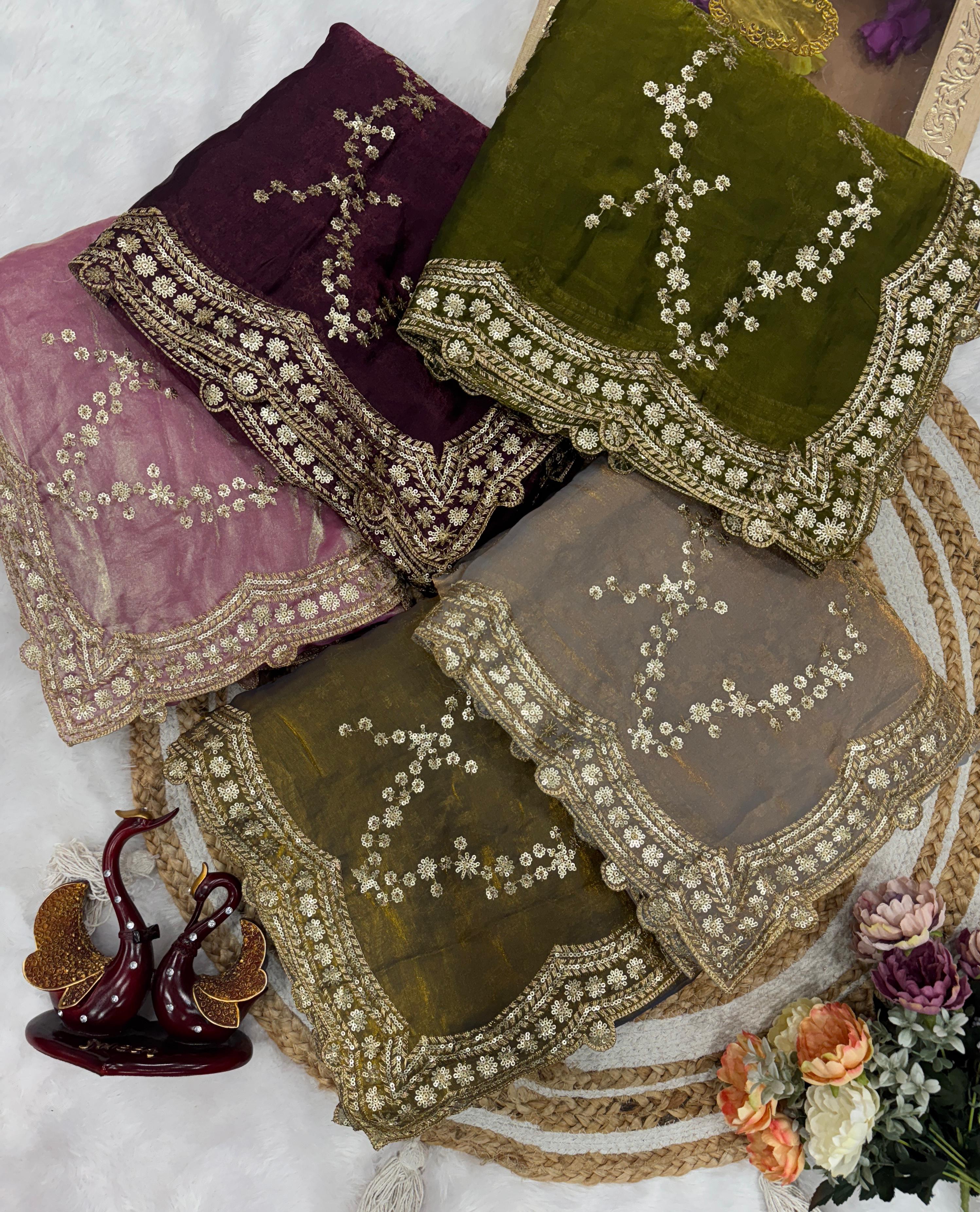 Beautiful Sequence Embroidery Work Saree