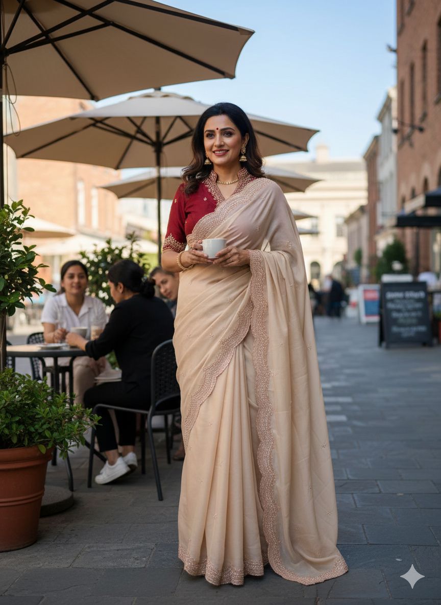 Star Georgette Multi Emrodairy Moti Border Saree