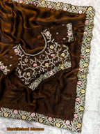 Gold And Silver Fandy Satin Saree