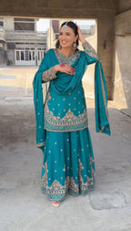 Party Wear Look Top-Plazzo And Dupatta