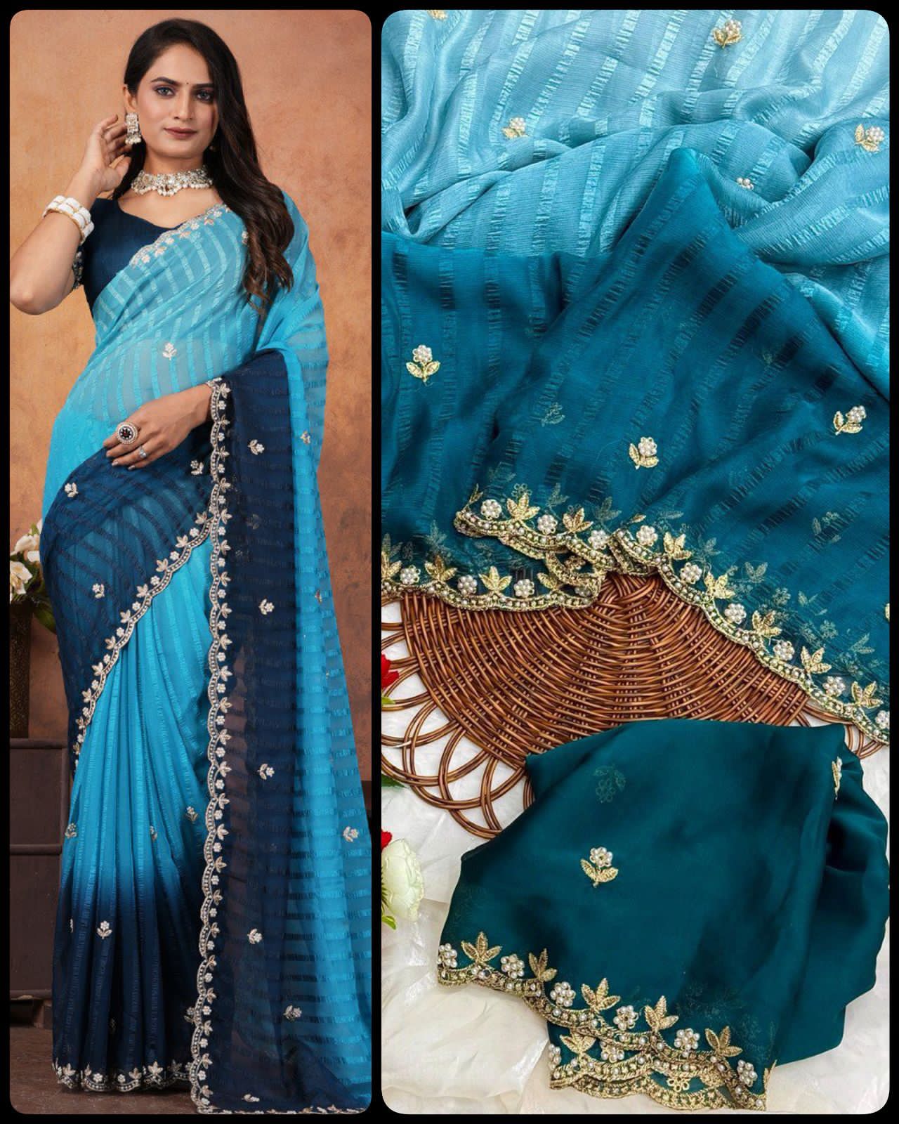 3D PADDING MOTI HANDWORK SAREE