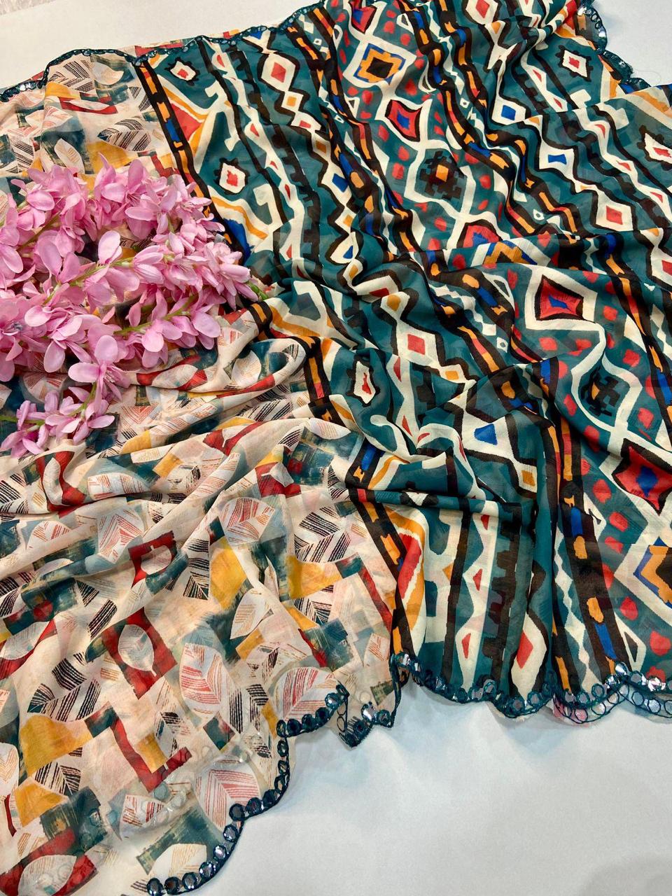 FLORA GORGETTE DIGITAL PRINT SAREE