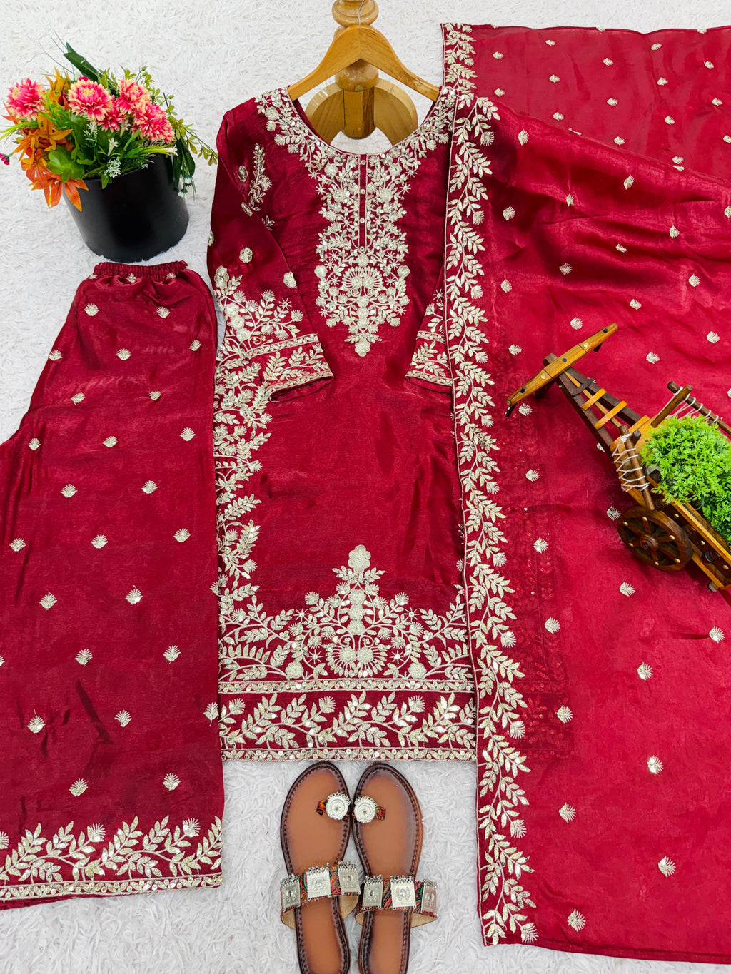 Pure GMY SILK With Heavy Embroidery Top & Plazzo