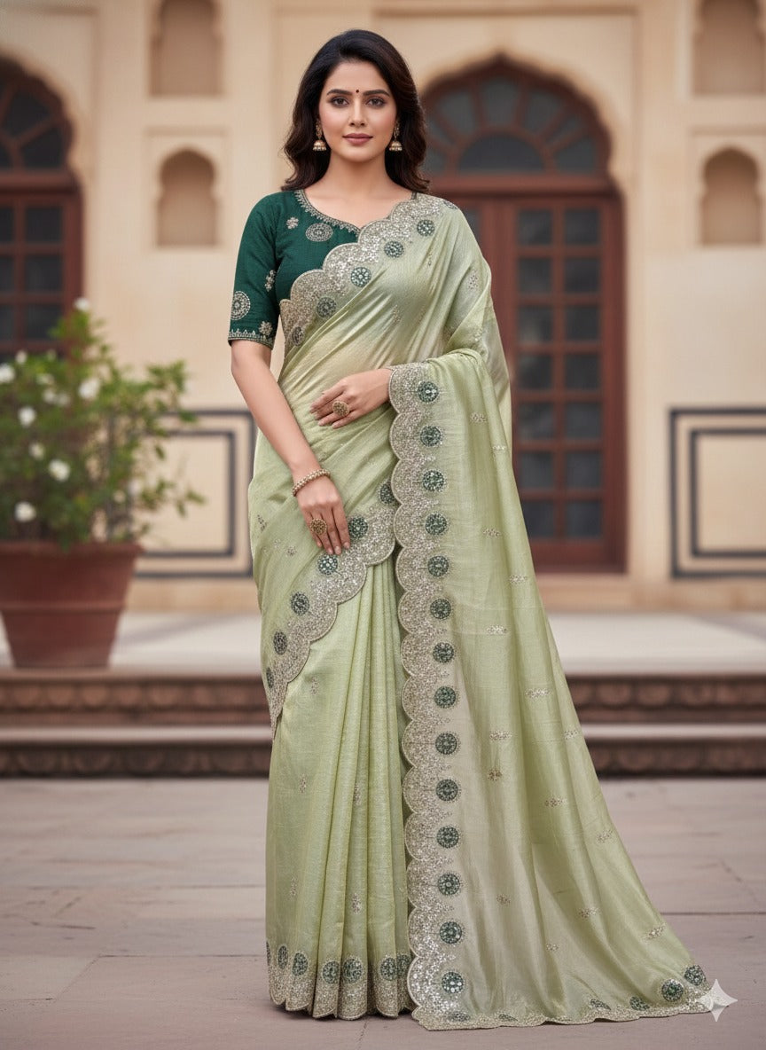 Premium Gold acrush C  Pallu Embroidery Work Saree