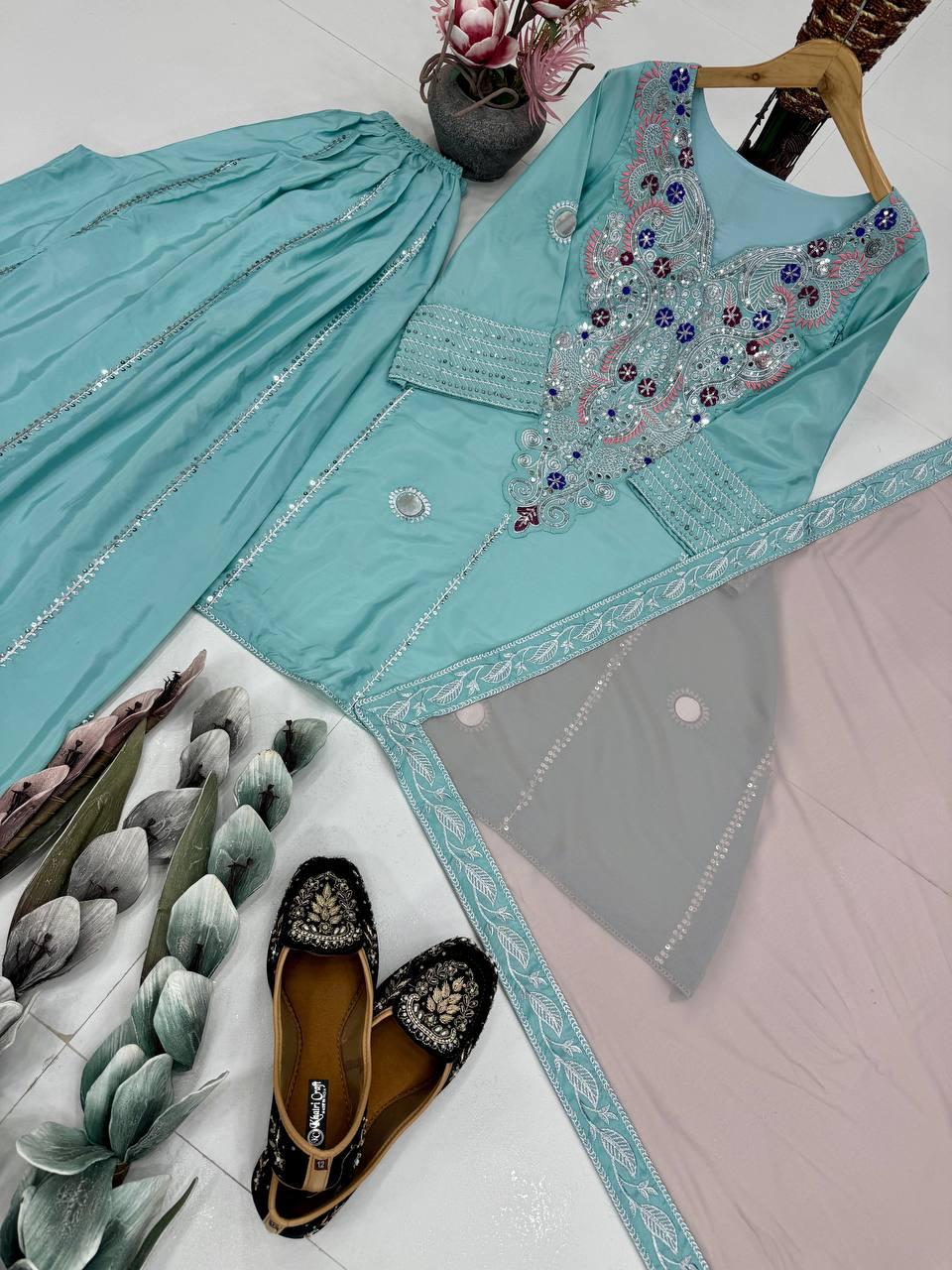 HEAVY NATURAL CREAP TOP SHARARA DUPATTA