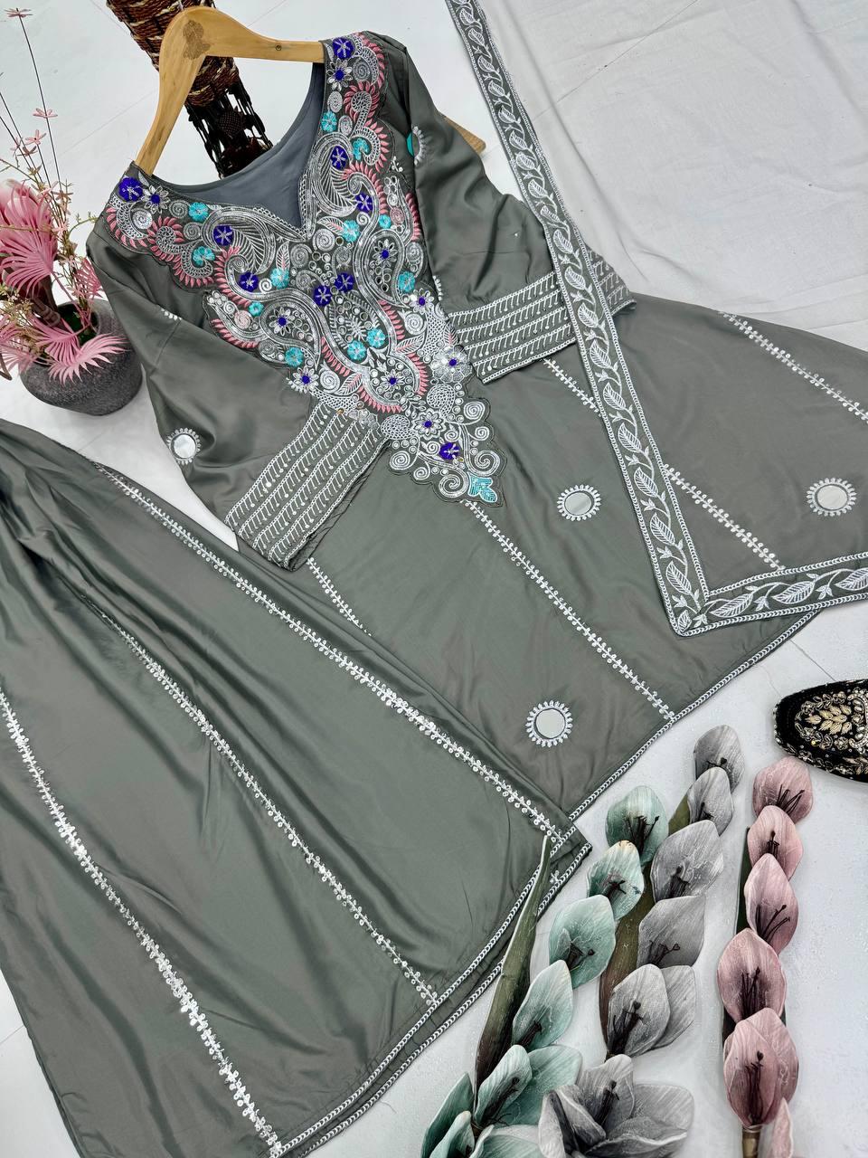 HEAVY NATURAL CREAP TOP SHARARA DUPATTA