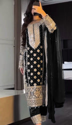 Faux Georgette  Heavy Embroidery Sequence Work Top-Bottom And Dupatta SeT