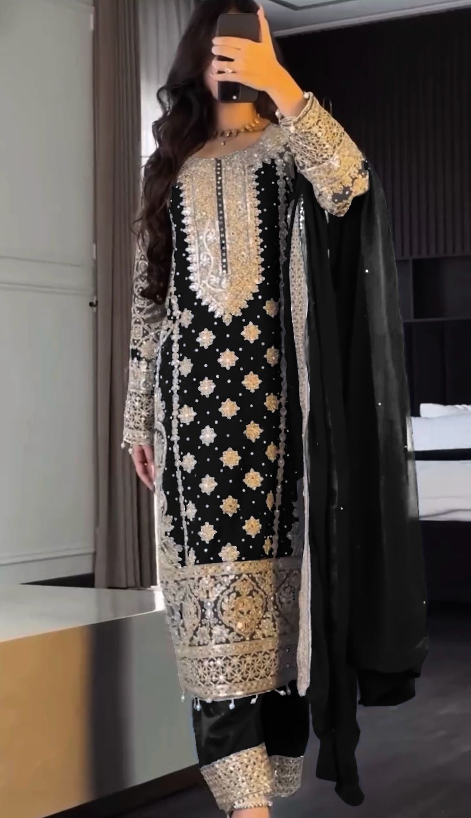 Faux Georgette  Heavy Embroidery Sequence Work Top-Bottom And Dupatta SeT