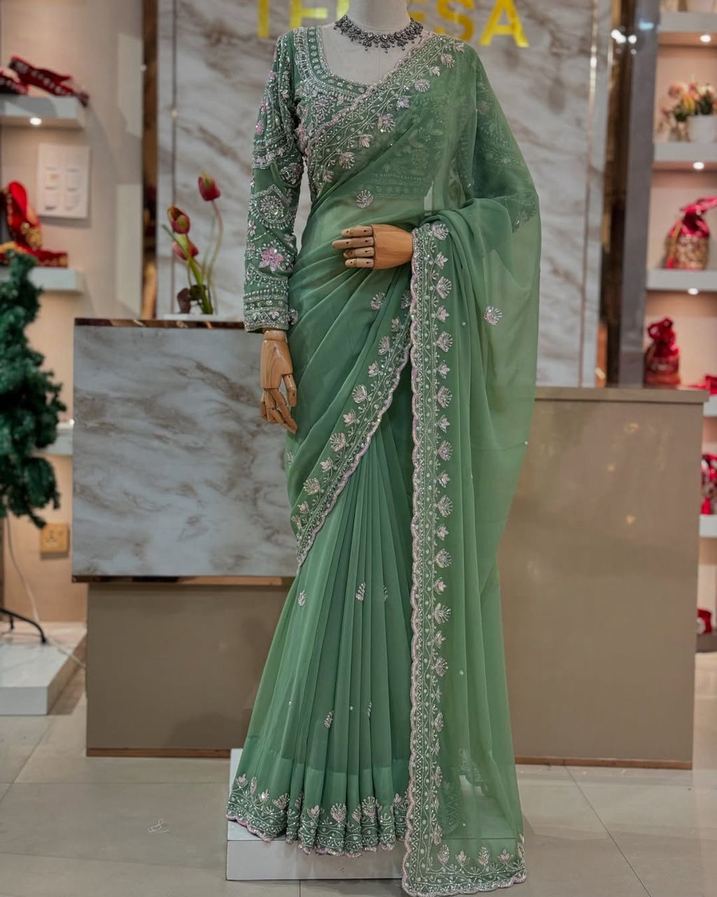 Faux Georgette Designer Wedding Saree