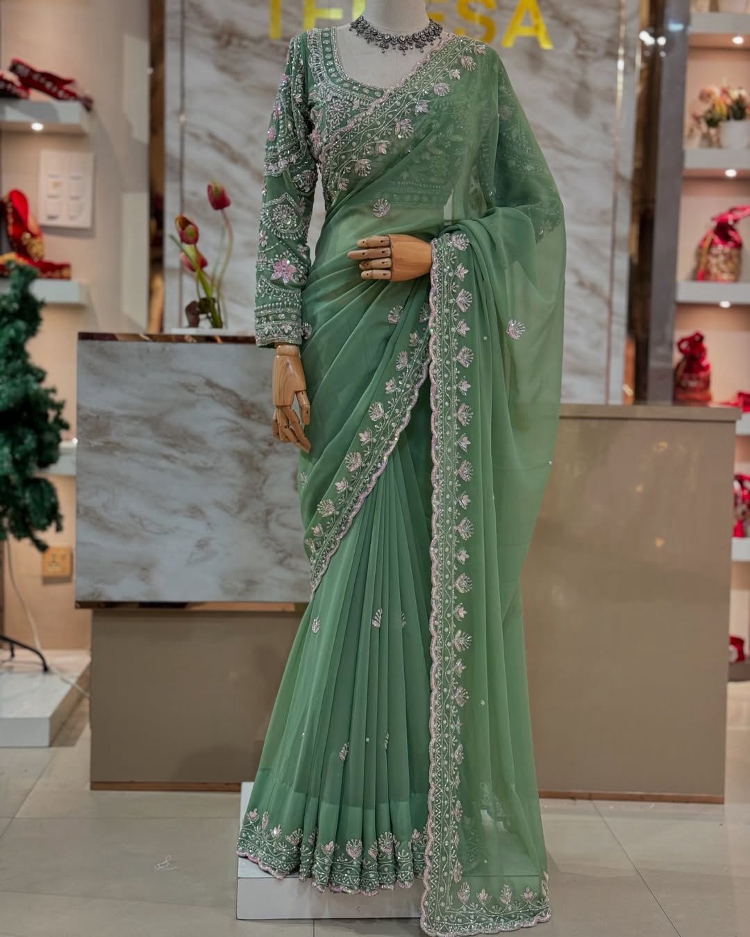Faux Georgette Designer Wedding Saree
